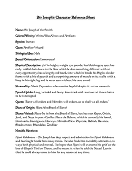 Sir Joseph's Character Reference Sheet