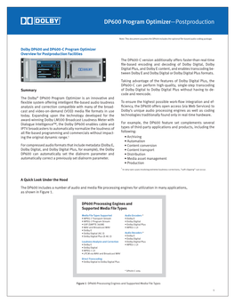 DP600 Program Optimizer—Postproduction