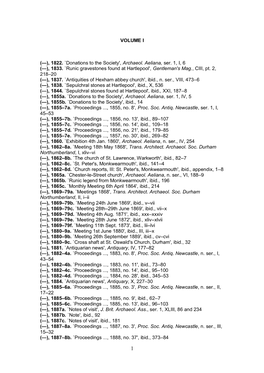 VOLUME I (—), 1822. `Donations to the Society', Archaeol. Aeliana, Ser