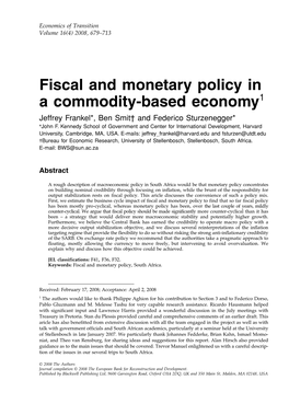 Fiscal and Monetary Policy in a Commodity-Based Economy1