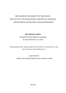 Ben-Gurion University of the Negev the Faculty of Humanities and Social Sciences Department of Politics and Government