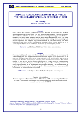 BRINGING RADICAL CHANGE to the ARAB WORLD: the “DEMOCRATIZING” LEGACY of GEORGE W. BUSH Dan Tschirgi 1