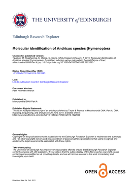 Molecular Identification of Andricus Species (Hymenoptera