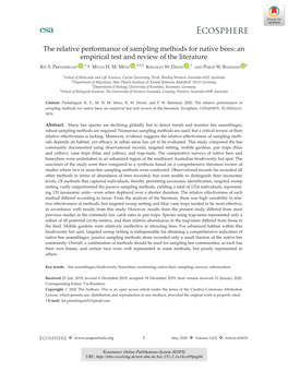 The Relative Performance of Sampling Methods for Native Bees : an Empirical Test and Review of the Literature