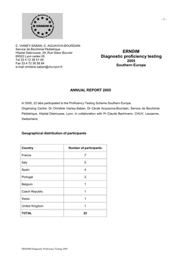 Diagnostic Proficiency Testing in Urine (France) 2005 Annual Report