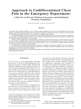 Approach to Undifferentiated Chest Pain in the Emergency Department: a Review of Recent Medical Literature and Published Practice Guidelines