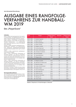 AUSGABE EINES RANGFOLGE- VERFAHRENS ZUR HANDBALL- WM 2019 Der „Playerscore“