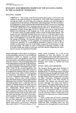 Ecology and Breeding Habits of the Savanna Hawk in the Llanos of Venezuela