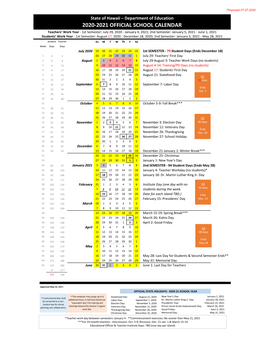 2020-2021 Official School Calendar