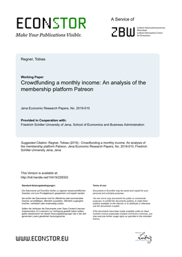 An Analysis of the Membership Platform Patreon