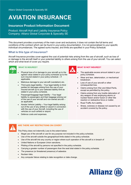 Aviation Insurance (Aircraft Hull and Liability)