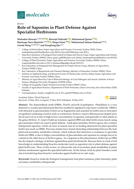 Role of Saponins in Plant Defense Against Specialist Herbivores