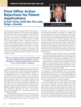 Final Office Action Rejections for Patent Applications: It Ain’T Over Until the Fat Lady Sings…Usually John W