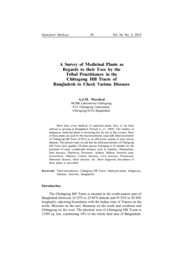 A Survey of Medicinal Plants As Regards to Their Uses by the Tribal Practitioners in the Chittagong Hill Tracts of Bangladesh to Check Various Diseases