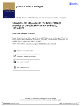 The Khmer Rouge Practice of Thought Reform in Cambodia, 1975–1978