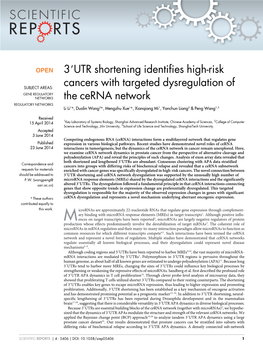 39UTR Shortening Identifies High-Risk Cancers with Targeted Dysregulation