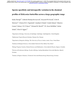 Species Specificity and Intraspecific Variation in the Chemical Profiles Of