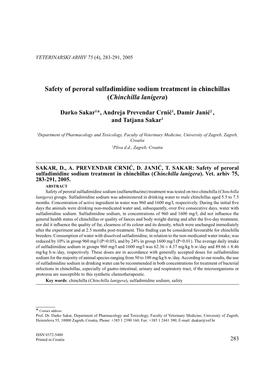 Safety of Peroral Sulfadimidine Sodium Treatment in Chinchillas (Chinchilla Lanigera)