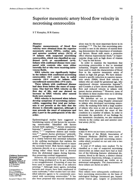 Superior Mesenteric Artery Blood Flow Velocity in Necrotising Enterocolitis