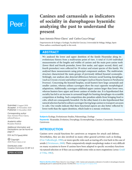 Canines and Carnassials As Indicators of Sociality in Durophagous Hyaenids: Analyzing the Past to Understand the Present