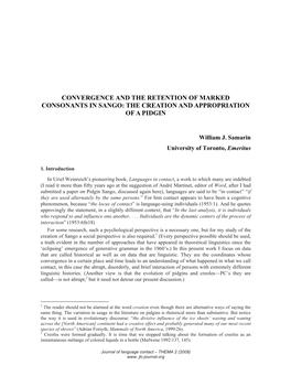 Convergence and the Retention of Marked Consonants in Sango: the Creation and Appropriation of a Pidgin