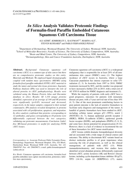 In Silico Analysis Validates Proteomic Findings of Formalin-Fixed Paraffin Embedded Cutaneous Squamous Cell Carcinoma Tissue ALI AZIMI 1, KIMBERLEY L