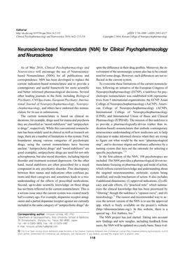 Neuroscience-Based Nomenclature (Nbn) for Clinical Psychopharmacology and Neuroscience