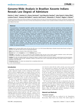 Genome-Wide Analysis in Brazilian Xavante Indians Reveals Low Degree of Admixture