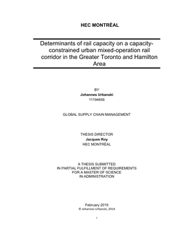 Determinants of Rail Capacity on a Capacity- Constrained Urban Mixed-Operation Rail Corridor in the Greater Toronto and Hamilton Area