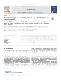 Podoplanin Emerges As a Functionally Relevant Oral Cancer Biomarker and T Therapeutic Target