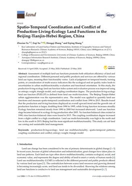 Spatio-Temporal Coordination and Conflict of Production-Living-Ecology Land Functions in the Beijing-Tianjin-Hebei Region, China