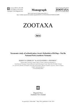 Taxonomic Study of Oribatid Mites (Acari, Oribatida) of Bi Dup—Nui Ba National Park (Southern Vietnam)