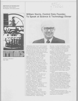 William Norris, Control Data Founder, to Speak at Science & Technology Dinner