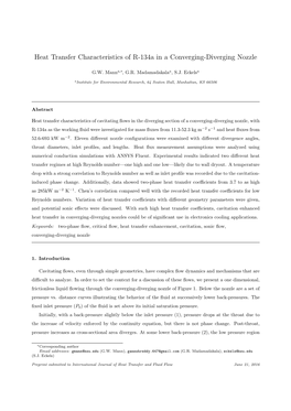 Heat Transfer Characteristics of R-134A in a Converging-Diverging Nozzle