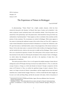 The Experience of Nature in Heidegger