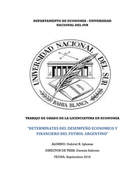“Determinates Del Desempeño Economico Y Financiero Del Futbol Argentino”