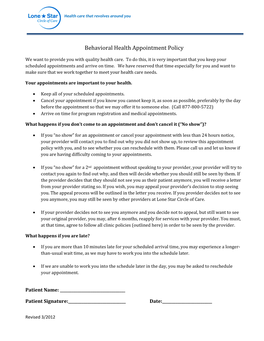 Behavioral Health Appointment Policy