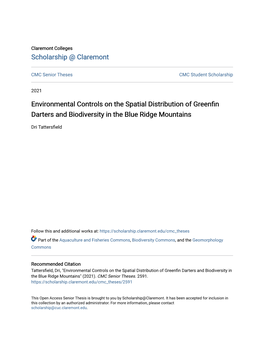 Environmental Controls on the Spatial Distribution of Greenfin Darters and Biodiversity in the Blue Ridge Mountains