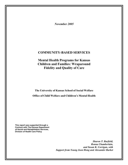 COMMUNITY-BASED SERVICES Mental Health Programs for Kansas