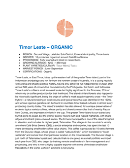 Timor Leste – ORGANIC