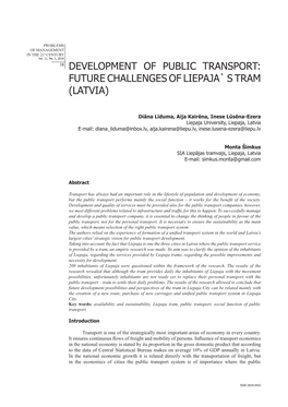 Development of Public Transport: Future Challenges of Liepaja` S Tram (Latvia)