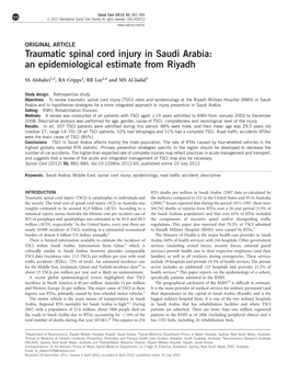 Traumatic Spinal Cord Injury in Saudi Arabia: an Epidemiological Estimate from Riyadh