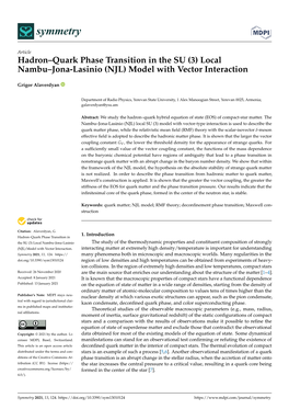 Hadron–Quark Phase Transition in the SU (3) Local Nambu–Jona-Lasinio (NJL) Model with Vector Interaction