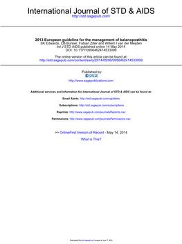 Balanoposthitis SK Edwards, CB Bunker, Fabian Ziller and Willem I Van Der Meijden Int J STD AIDS Published Online 14 May 2014 DOI: 10.1177/0956462414533099