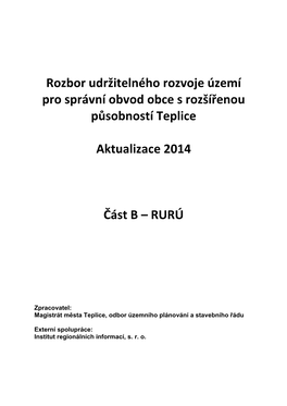 Rozbor Udržitelného Rozvoje Území Pro Správní Obvod Obce S Rozšířenou Působností Teplice