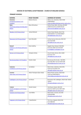 Diocese of Southwell & Nottingham – Church of England Schools Primary