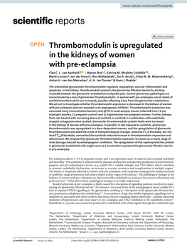 Thrombomodulin Is Upregulated in the Kidneys of Women with Pre‑Eclampsia Cleo C