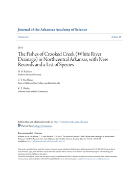 The Fishes of Crooked Creek (White River Drainage) in Northcentral Arkansas, with New Records and a List of Species