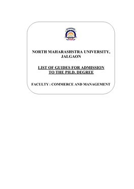 North Maharashstra University, Jalgaon List of Guides for Admission to the Ph.D. Degree
