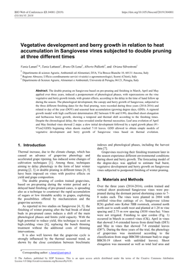 Vegetative Development and Berry Growth in Relation to Heat Accumulation in Sangiovese Vines Subjected to Double Pruning at Three Different Times